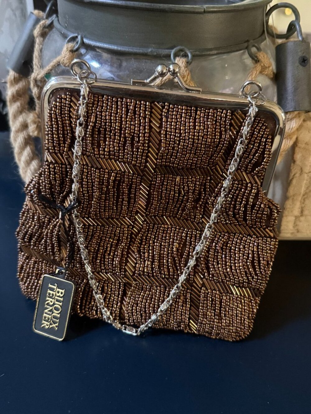 Copper/brown Color Sequined Clutch